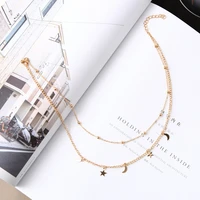 wholesale necklace punk 2020 new fashion necklace gold simple double moon star short necklace sale acero inoxidable mujer