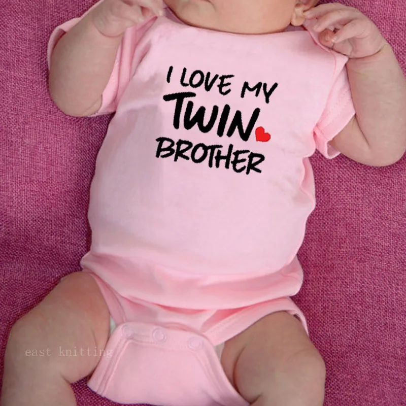 Детский хлопковый комбинезон с коротким рукавом и надписью I Love My Twin Brother|Боди для