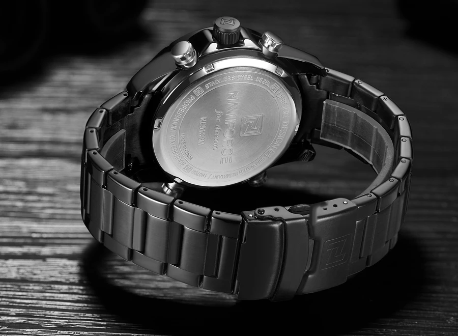 NAVIFORCE Мужские кварцевые аналоговые часы Роскошные модные спортивные наручные часы водонепроницаемые черные мужские часы из нержавеющей стали светодиодный Relogio Masculino