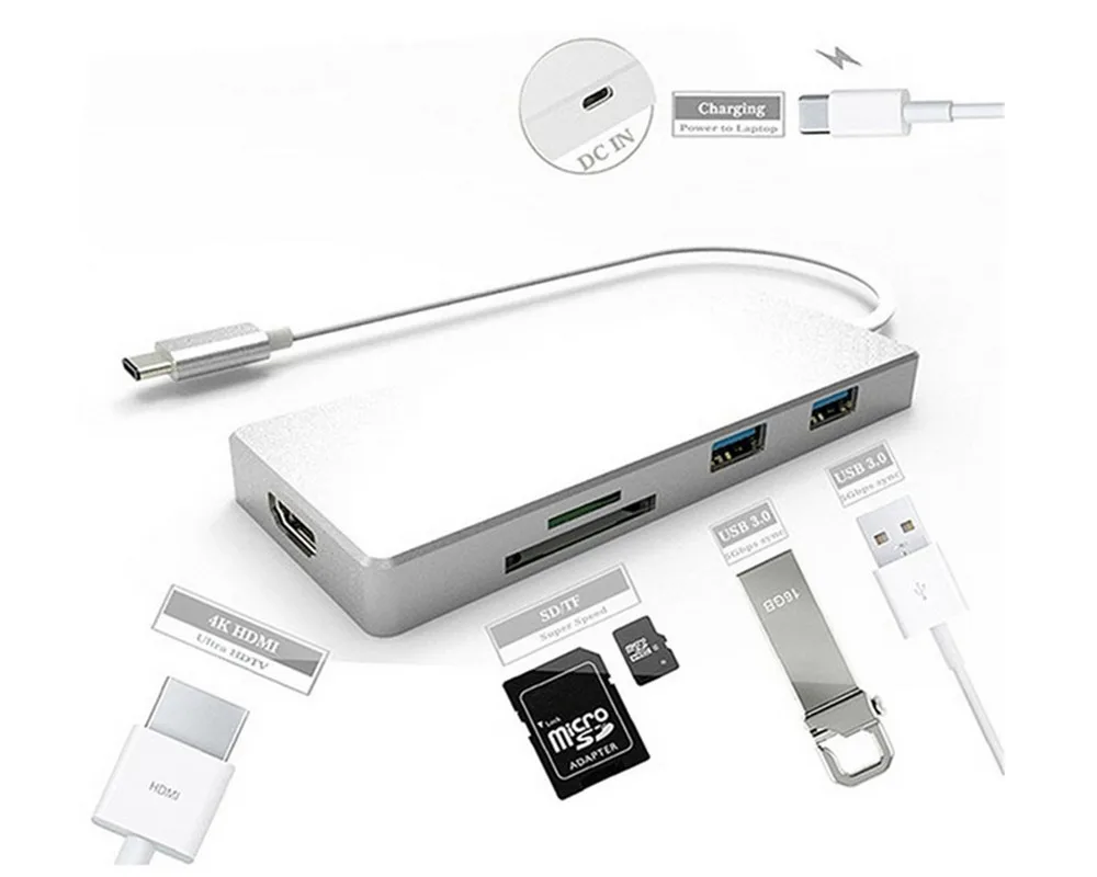 USB C цифровой AV многопортовый адаптер usb3.1 type c к hdmi 4k * 2k pd 100w usb3.0 3 cardread tf sd charge card reader|