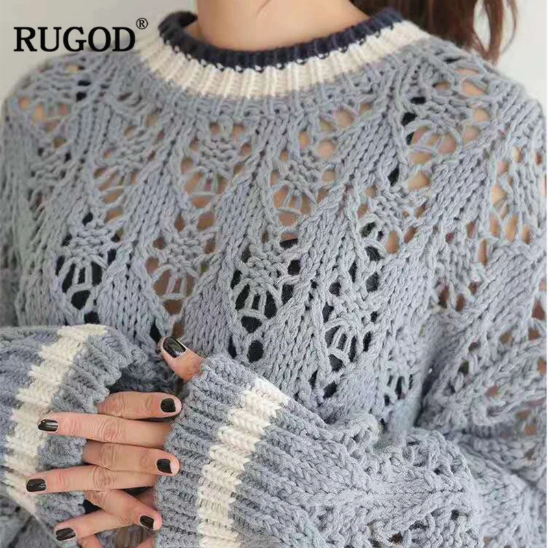 RUGOD 2019 новейший сексуальный ажурный жаккардовый вязаный свитер женский осенний