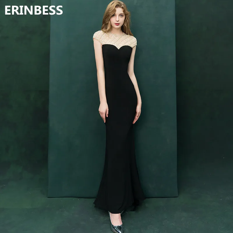 

Vestido De Festa Sexy O-neck Mermaid Evening Dresses Long Dress 2019 Robe De Soiree Beading Black Evening Dress Elegant Formal