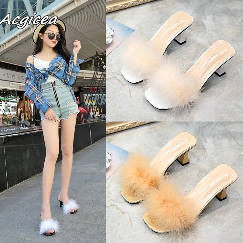 

2020 summer fashion High-heeled wild casual thick word with sweet beauty cool slippers Female sandals high heels mujer f025