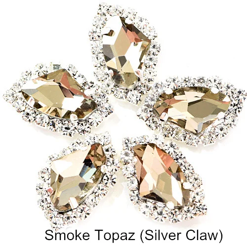Smoke Topaz Silver 20 штук с украшением в виде кристаллов в форме топора 9x14 мм пришить стразы с кружевом в виде лап Flatback Алмазный подшитые края камни для DIY Одежда Сумки B1181 - Цвет: Smoke Topaz Silver