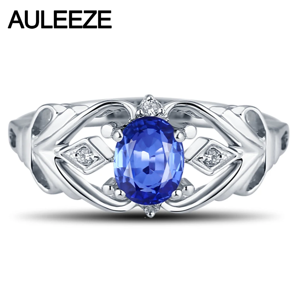 Кольцо женское из белого золота 585 пробы с овальным сапфиром 1 карат|diamond jewelry|14k