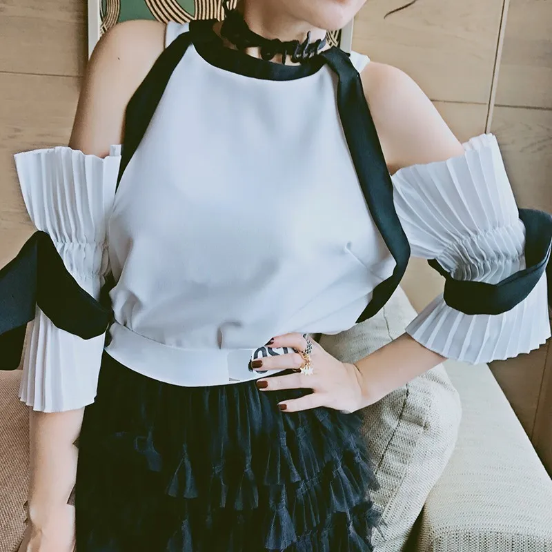 CHICEVER/Сексуальная женская рубашка с открытыми плечами блузки топ Blusa