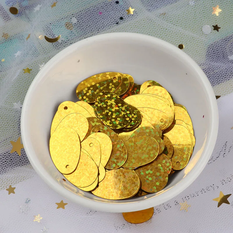 Laser Gold 120 шт./лот эллиптических блесток 12x20mm овальный яйцо Форма пайетки с 1 боковое отверстие для живота Танцы ткань блестками diy швейная фурнитура - Цвет: Laser Gold