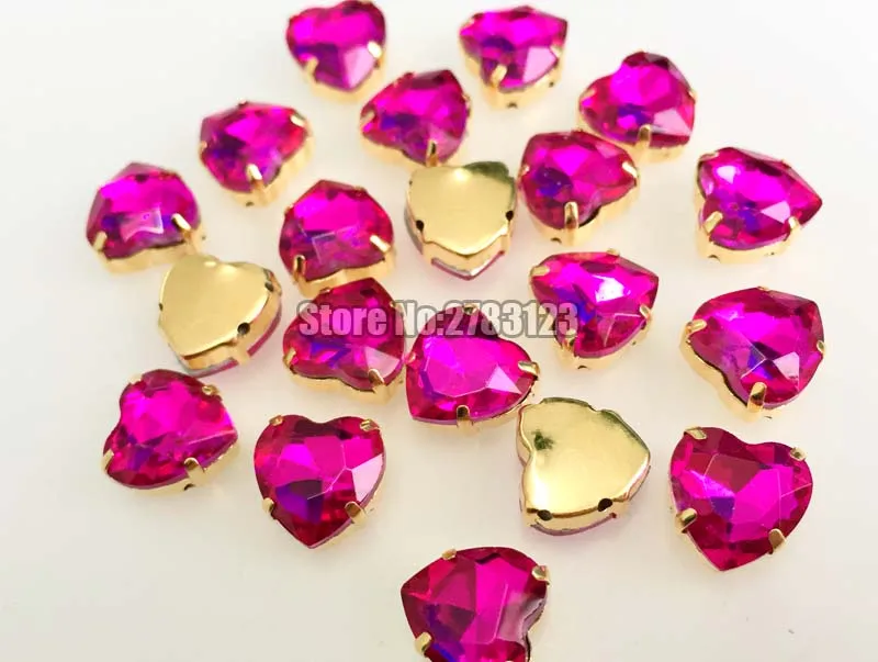 Золотистое дно розово-красное в форме сердца Хрустальное стекло AAA плоская