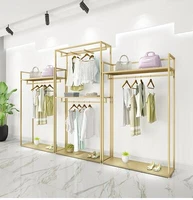 gold clothing store display rack style double layer clothes rack mens and womens clothing store decoration design high