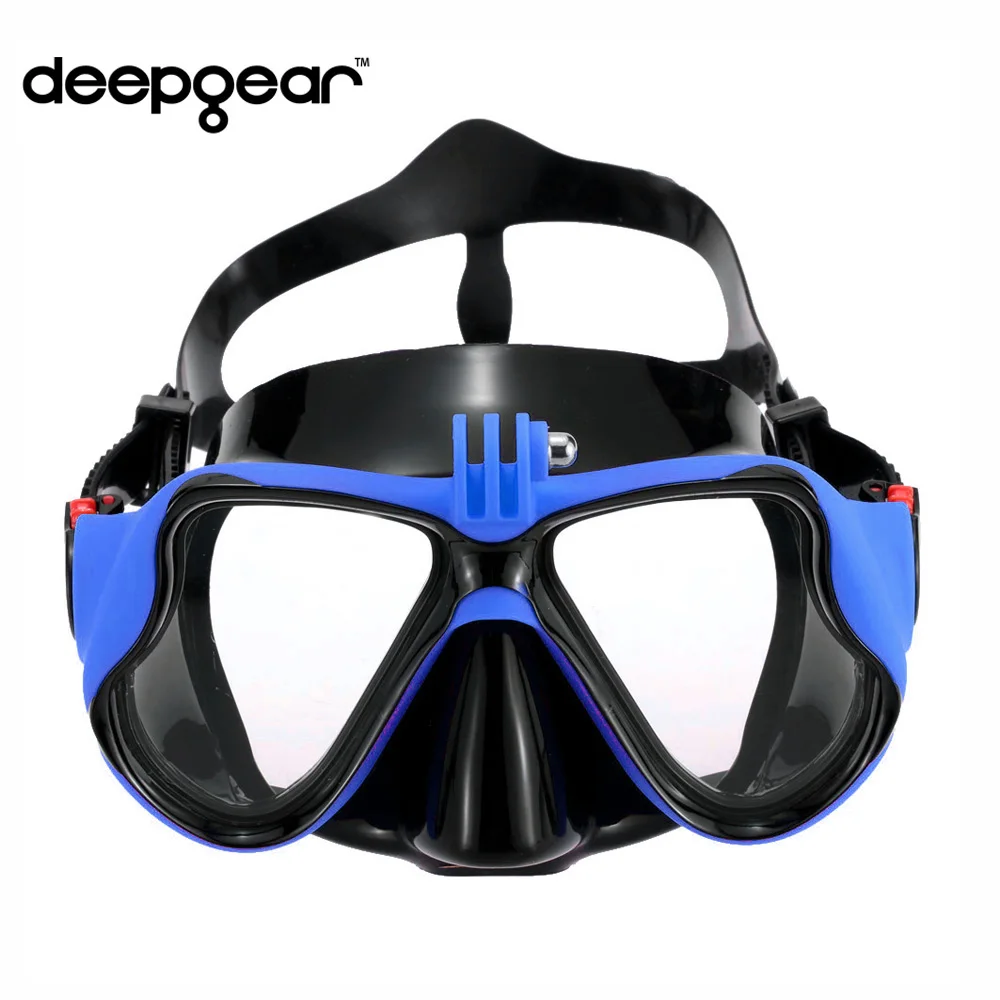 DEEPGEAR BLUE dive mask Adult black silicone clear Tempered glass lens scuba to Gopro hero cameras Quality gears | Спорт и