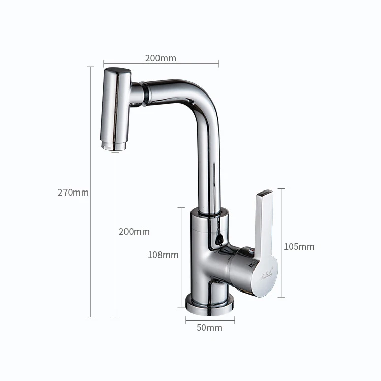 

Houmaid Bathroom Rotatable Single Holder Single Hole Faucet Kitchen Chrome-plated Deck Mounted Tap Hot And Cold Water Faucet