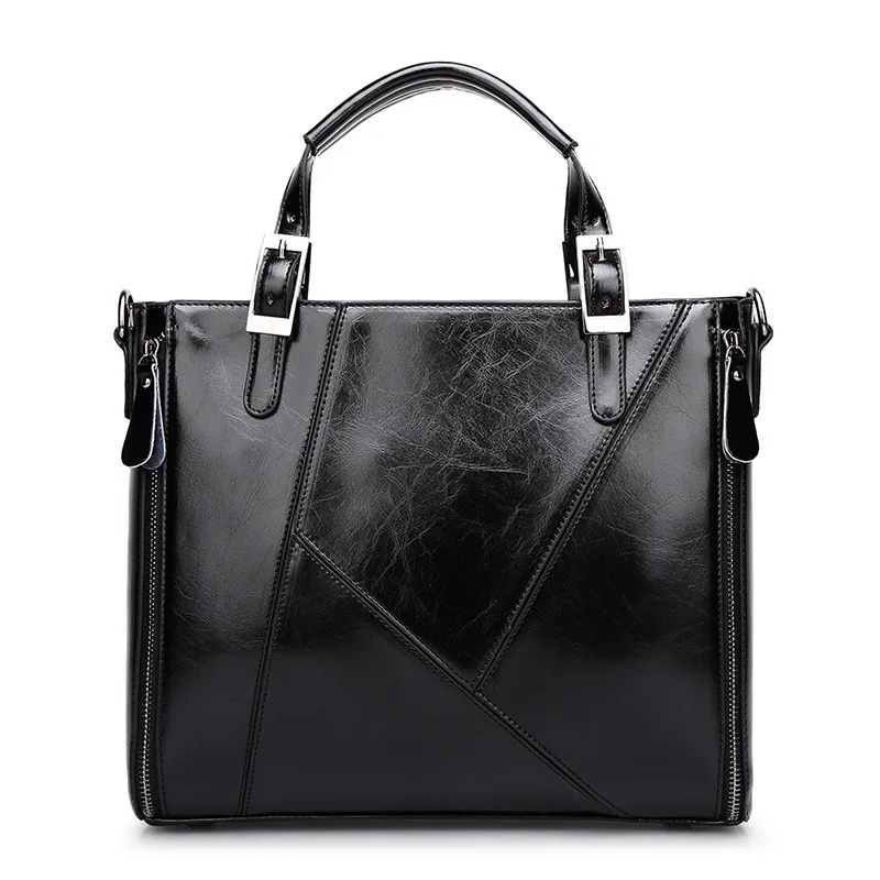 

Women pu Oil wax leather shoulder bags new female patchwork handbags hot sale ladies crossbody casual bags Belt decoration