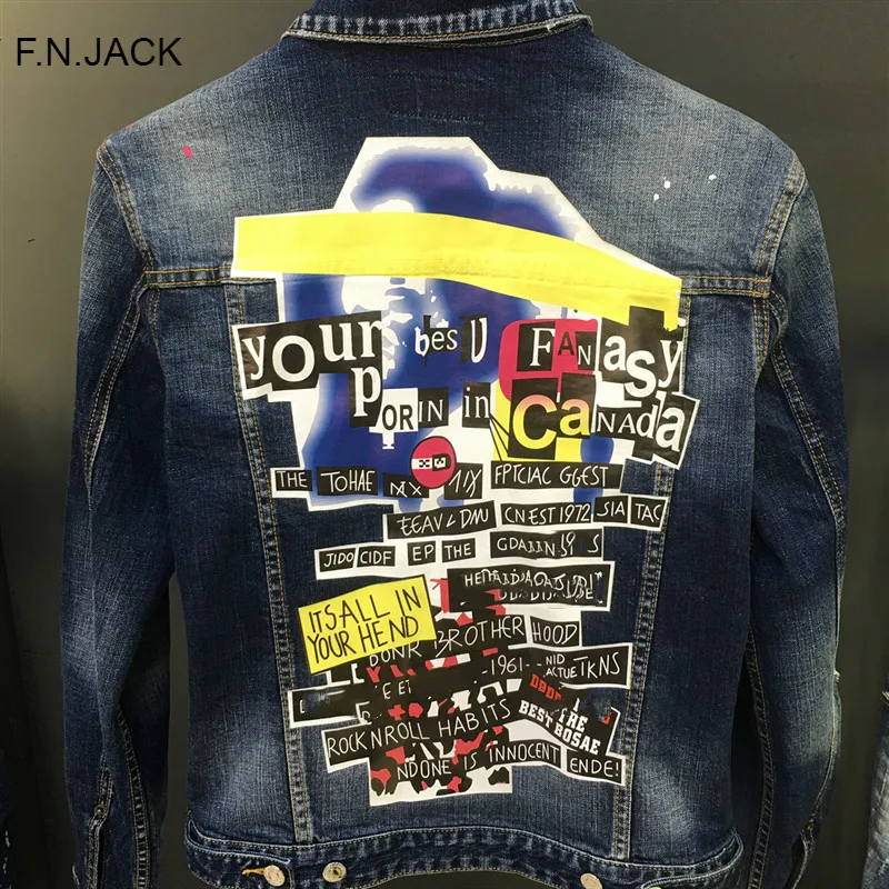 F. N. JACK Hi Street мужские джинсовые куртки вымытые Лоскутные эластичные облегающие