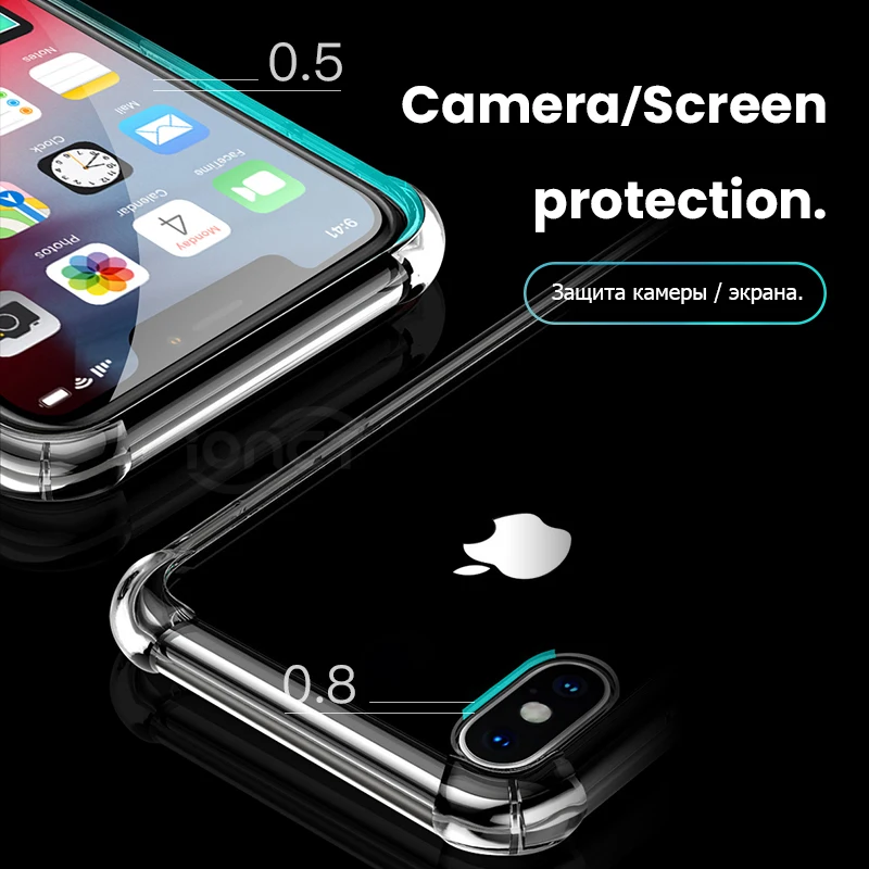 Противоударный чехол iONCT для телефона iPhone 6 6S 7 8 Plus прозрачный X XS Max XR поддержка