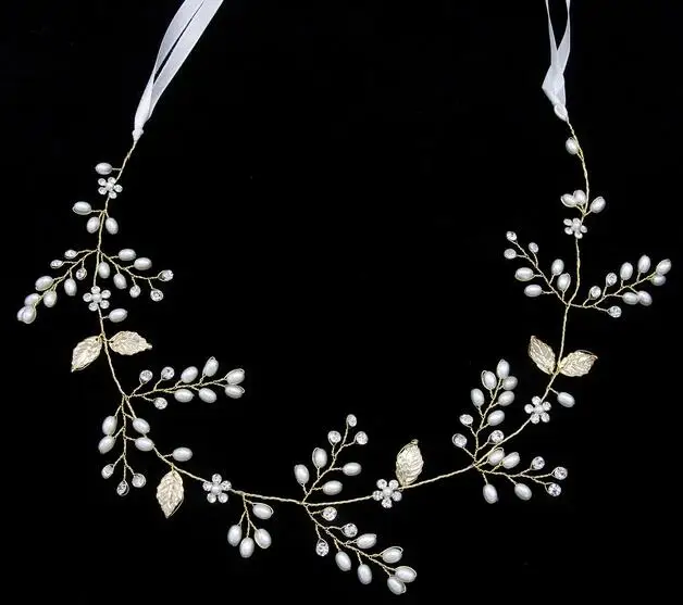 Свадебный обруч для волос с золотыми листьями проводные хрустальные стразы