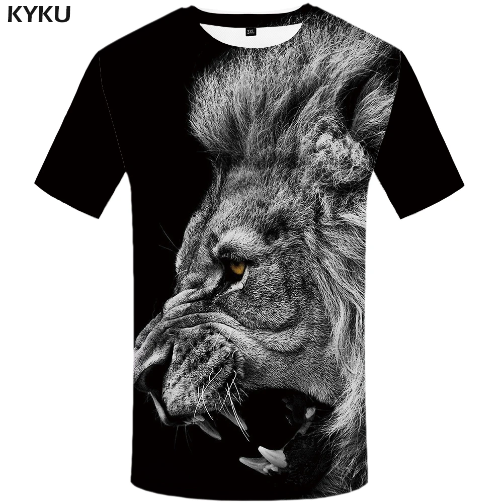 

KYKU Lion T shirt Black Clothing Animal Tshirt Design T-shirt shirts Plus Size Men Mens Tops Tees Fashion XS-8XL