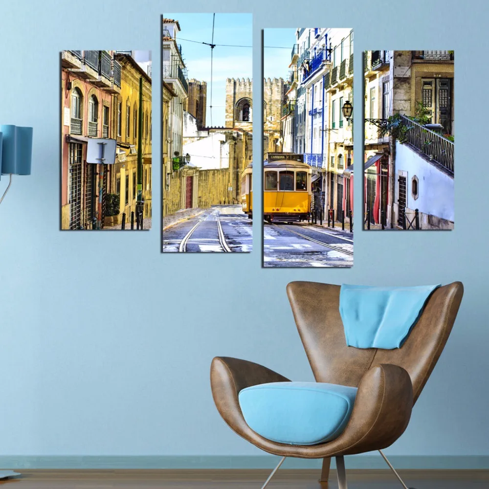

4 Pieces Home Decor For Living Room Painting Decor Picture City Canvas Paintings Wall Art Unframed Canvas Paintings