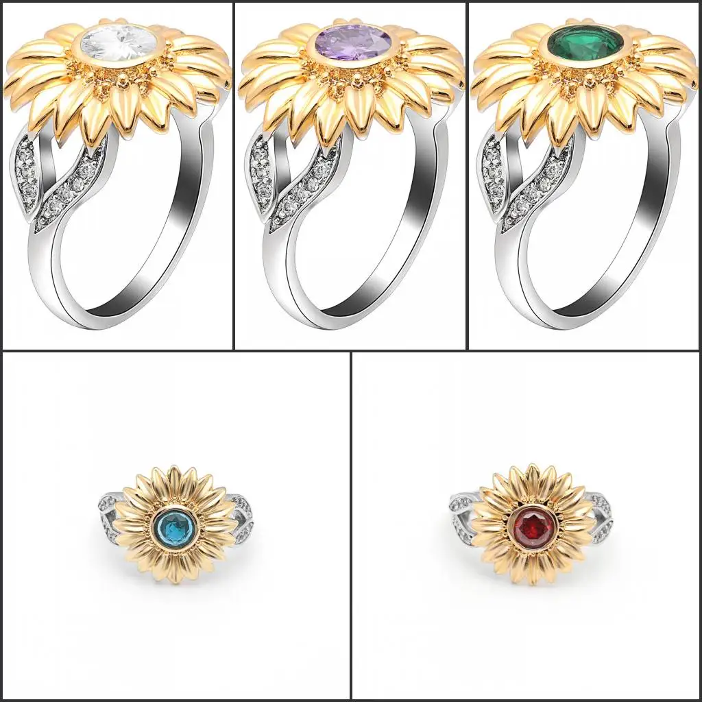 UFOORO AAA CZ камень кольцо ювелирные изделия bague Femme серебряный цвет милый Подсолнух золото кристалл свадебные кольца для женщин подарок дропшиппинг