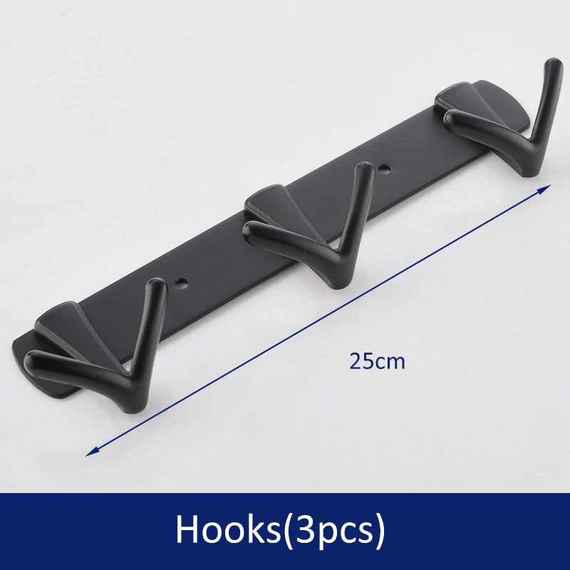 Hooks 3pcs Quyanre матовый черный набор аксессуаров для ванной комнаты 304 SUS нержавеющая сталь Полка для полотенец Держатель для полотенец крючок аксессуары для ванной комнаты - Цвет: Hooks 3pcs