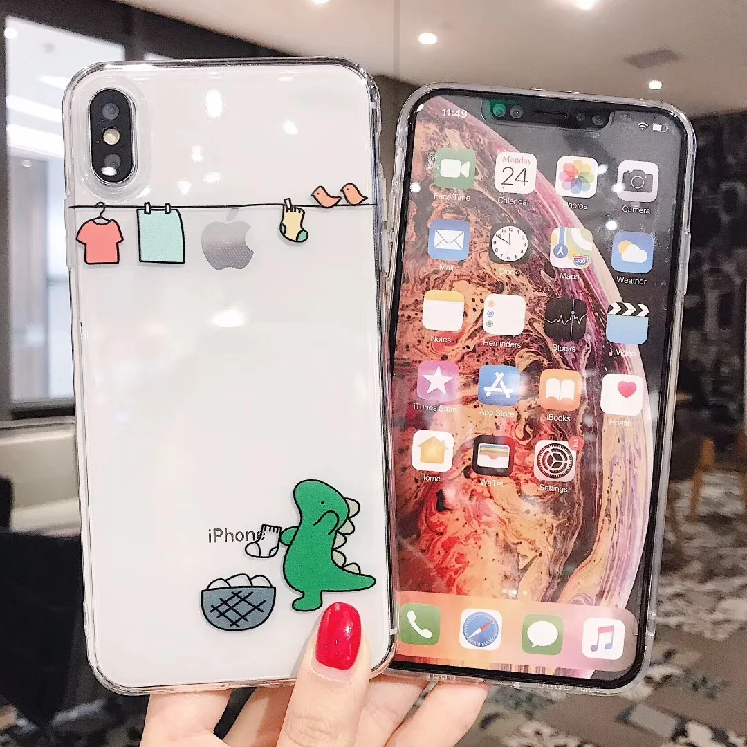 Забавный чехол с рисунком пары динозавров для телефона iphone Xs MAX XR X 6 6s 7 8 plus простая