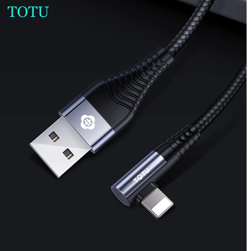 TOTU 2.4A 90 градусов USB кабель для iPhone X зарядное устройство iphone xs 6 iPad L алюминий + TPC