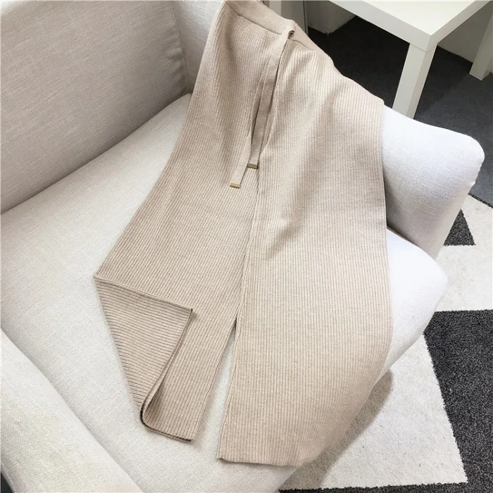 beige camel Высокое качество, женские повседневные трикотажные широкие брюки с эластичной резинкой на талии, женские брюки для отдыха - Цвет: beige camel