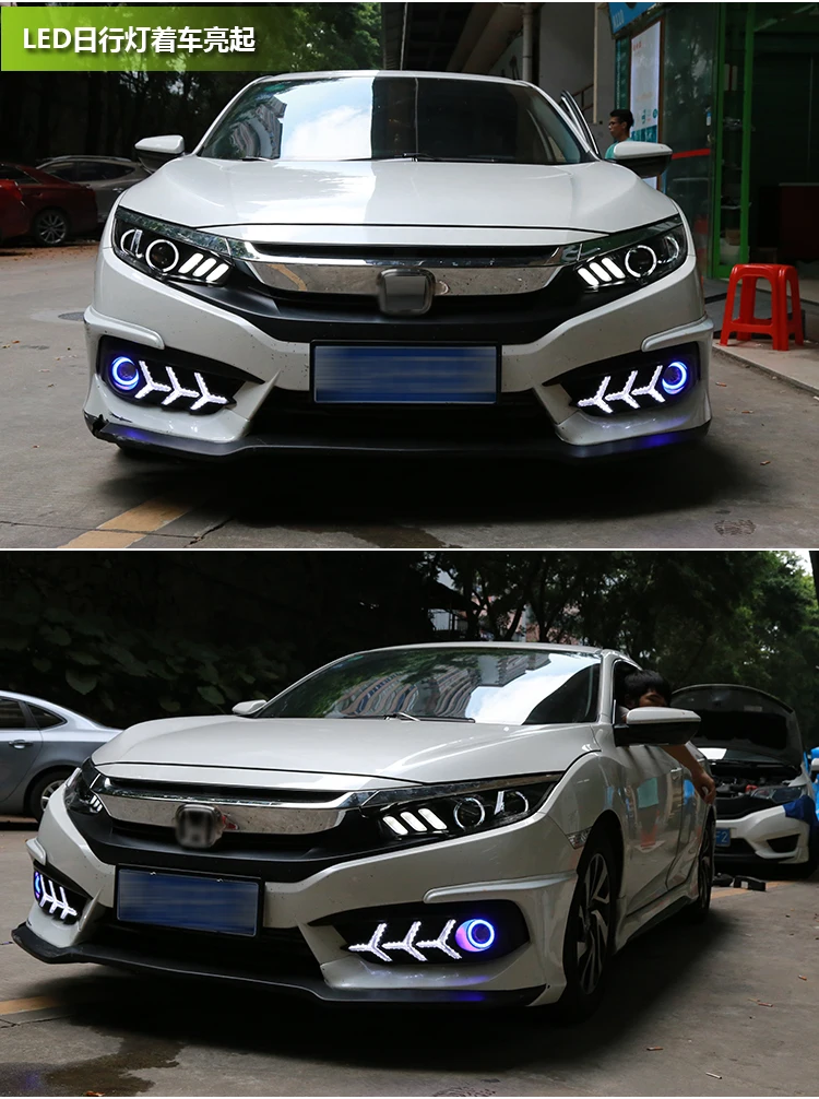 KOWELL автомобильный Стайлинг для Honda CIVIC X 10th светодиодный фонарь красный Ангел глаз DRL Биксеноновые линзы динамический сигнал поворота