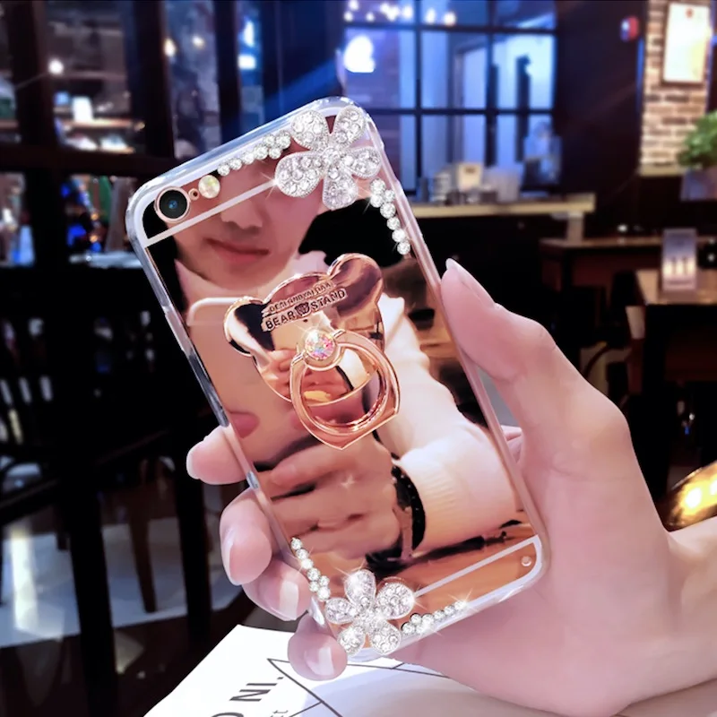 Чехол для телефона с алмазным цветком и кольцом подставкой OPPO A39 A57 A59S A77 A71 A73 A75S A79