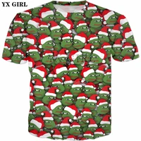 yx girl drop shipping 2018 summer new style t shirt sad christmas frogs pattern collage 3d print mens womens casual t shirt