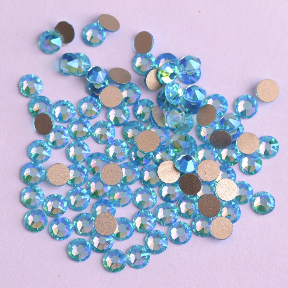 

New 2088 Cut Aquamarine AB Non hotfix 16 facets 8+8 Nail Art Rhinestones Golden Base for Luxury Decors The Best Quality