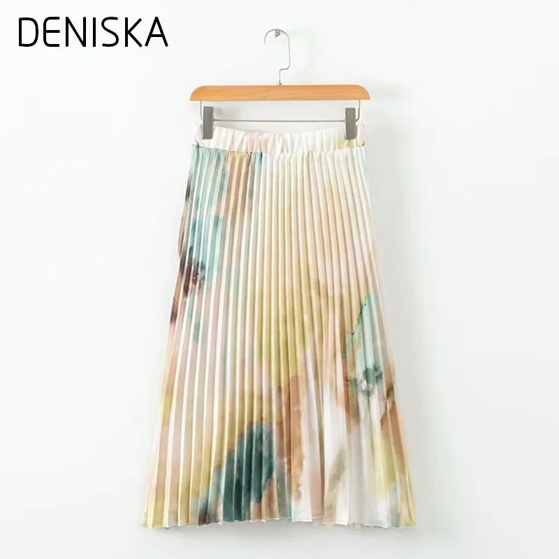 Дениска 2018 Европейский Стиль летние юбки женские Tie-dye Печатные плиссированные