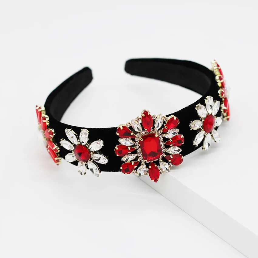 Vintage Crystal Flower Baroque Headband Black Velvet Wedding Crown Tiara Headwear Hair Ornaments Accessories For Women Gift | Украшения и