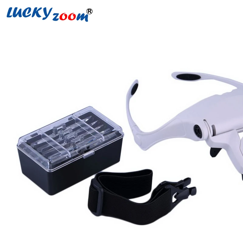 Luckyzoom повязка на голову 2 LED лупа 1x 1.5x 2x 2.5x 3.5x объектив Сменная головка глаз увеличительное Очки с лампой