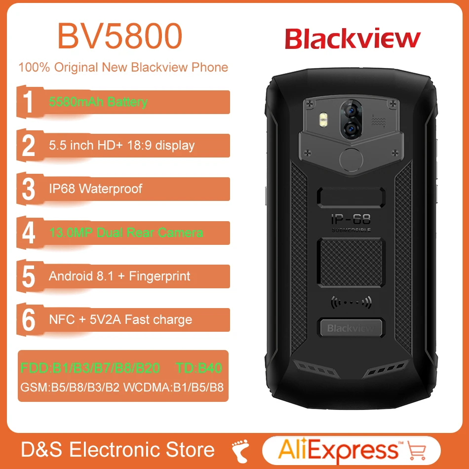 Blackview BV5800 IP68 Водонепроницаемый противоударный 5 &quot18: 9 Полный Экран Android 8 1 2 ГБ 16 5580
