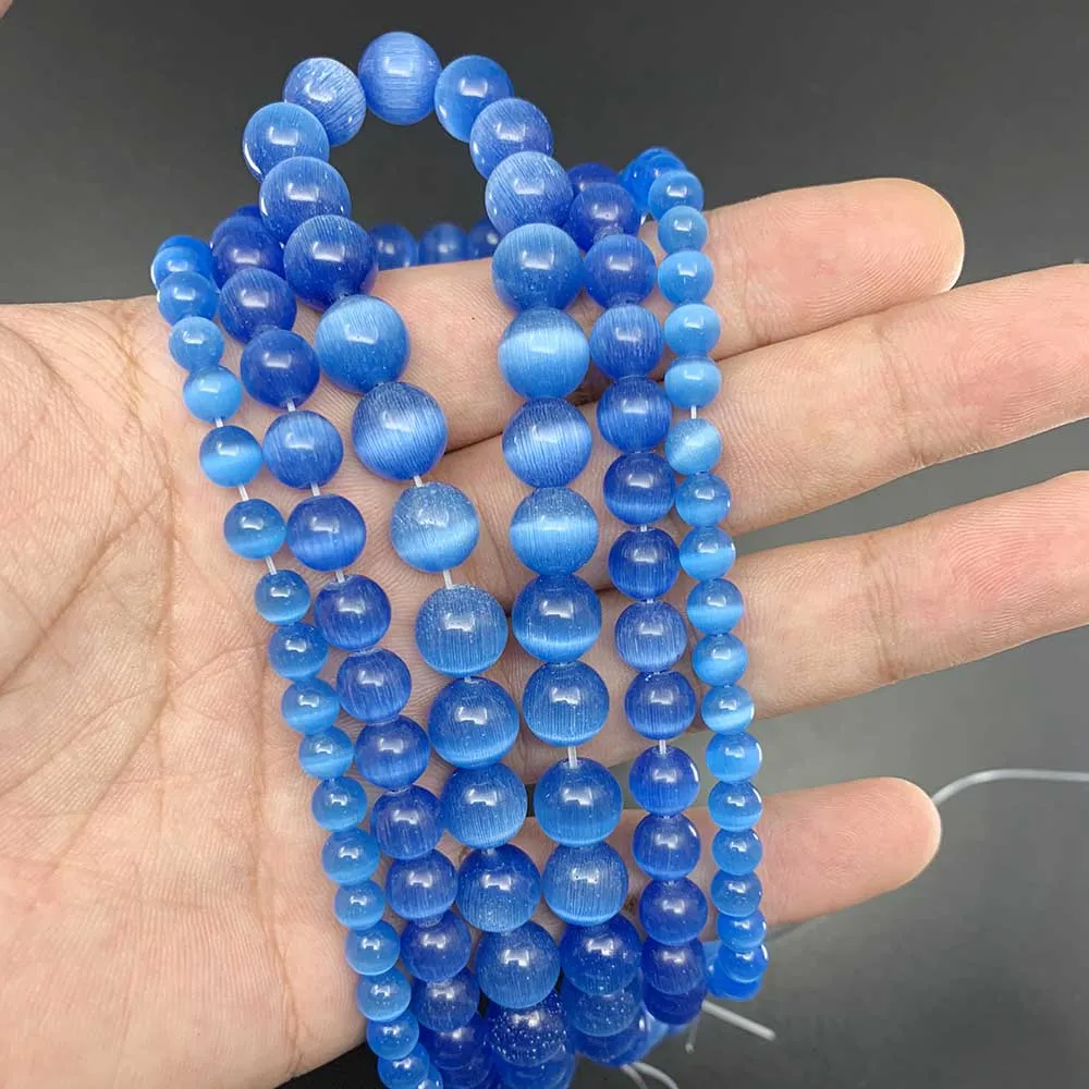 Blue Opal 1 прядь/лот 6 8 10 мм натуральный камень кошачий глаз Круглый свободный Опал бисер Cymophane разделитель бусины для изготовления ювелирных изделий самодельный браслет - Цвет: Blue Opal
