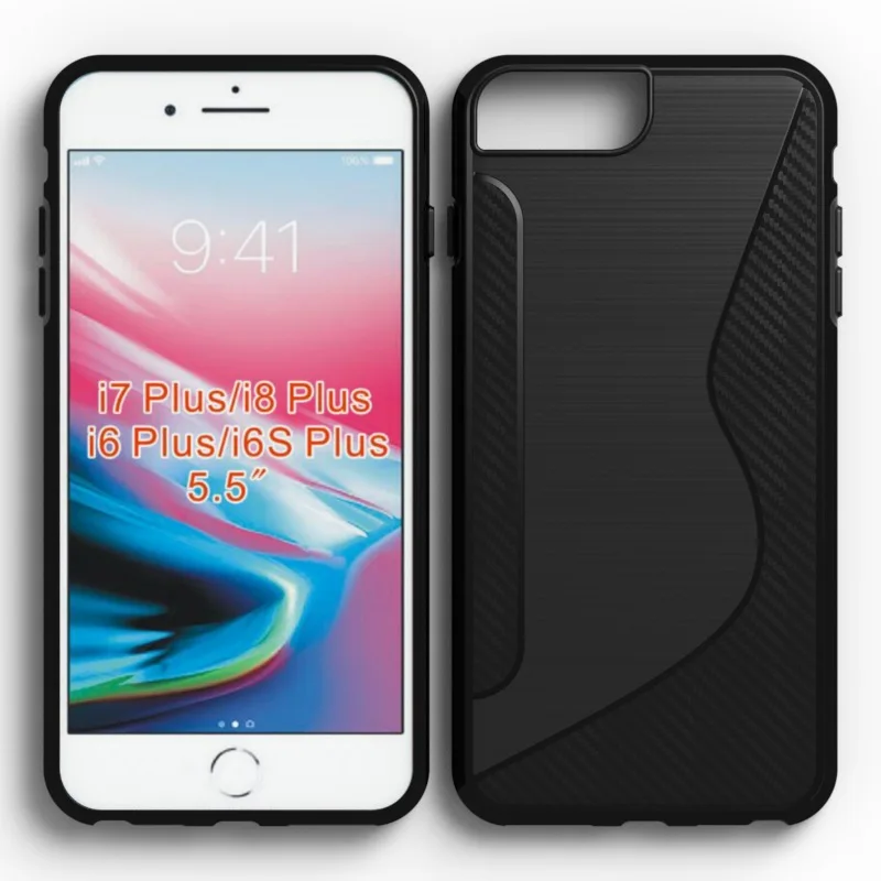 10pcs/lot.black shockproof Anti-skid S Line TPU Gel Skin Case Cover For iPhone 6 Plus/6S Plus/7 Plus/8 Plus (universal) | Мобильные