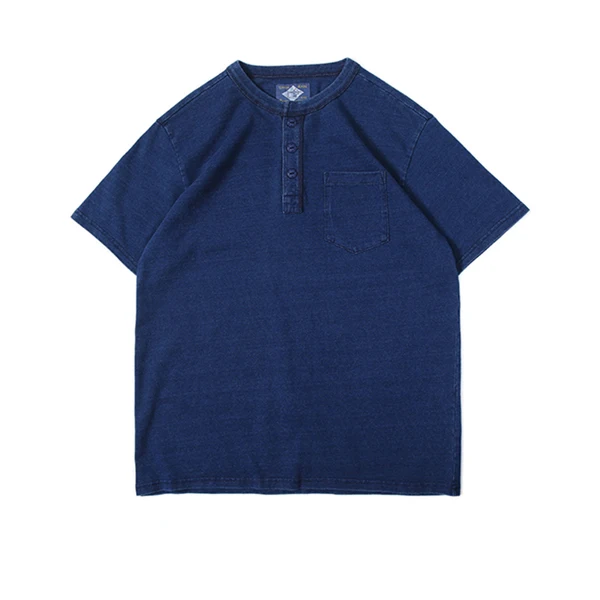 Wash - Pocket Tee BOB DONG Индиго Хенли простые футболки Винтаж короткий рукав мужская футболка с карманом - Цвет: Wash - Pocket Tee