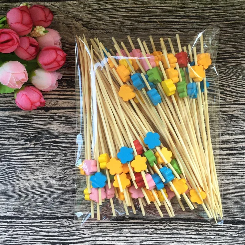 100pc12cm сердце цветок бамбука палочка буфет фрукт для кекса вилка вечерние десерт салат палочка коктейльный шампур для свадебного декора