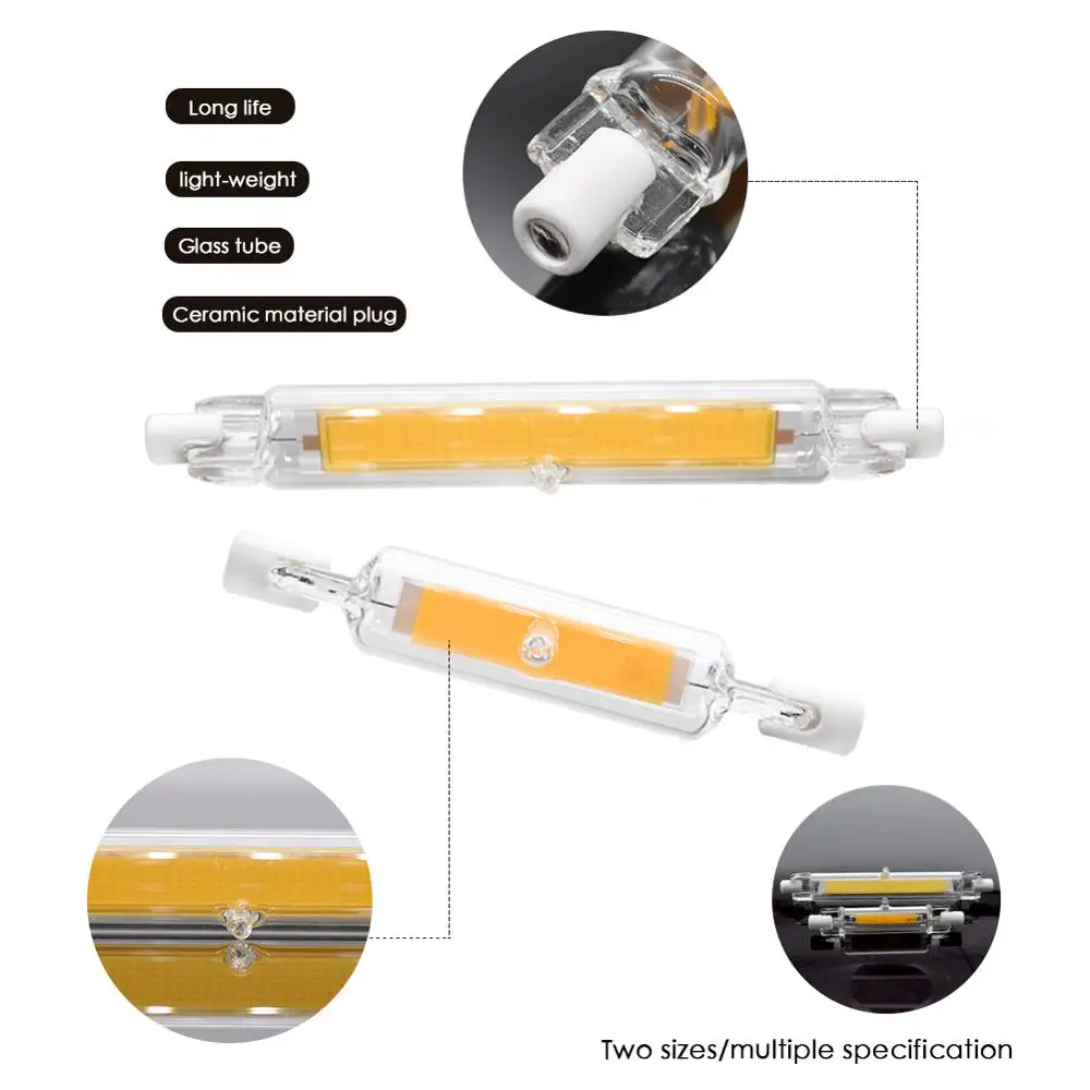 Светодиодная лампа R7S с монолитным блоком светодиодов стеклянная трубка 78 мм 8 Вт
