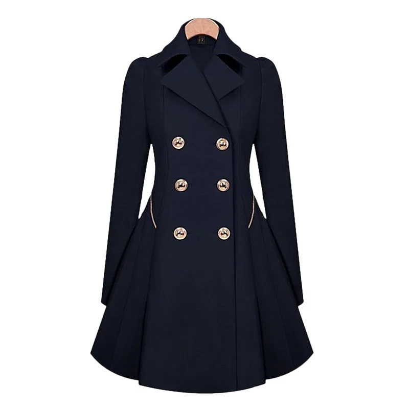 Dark Blue Rosetic, теплый зимний Тренч, винтажный, тонкий, размера плюс, с отворотом, верхняя одежда, более размера, пальто, элегантное, непродуваемое, офисное, Женское пальто, однотонное - Цвет: Dark Blue