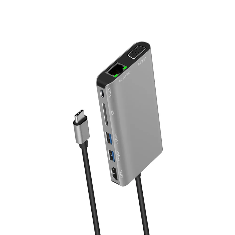 Кабель-Переходник USB C на Тип C 8 в 1 взаимный обмен данными между компьютером и периферийными устройствами 3,0 HDMI 4 K VGA RJ45 адаптера SD TF концентратор-картридер Алюминий сплав абсолютно и качественный