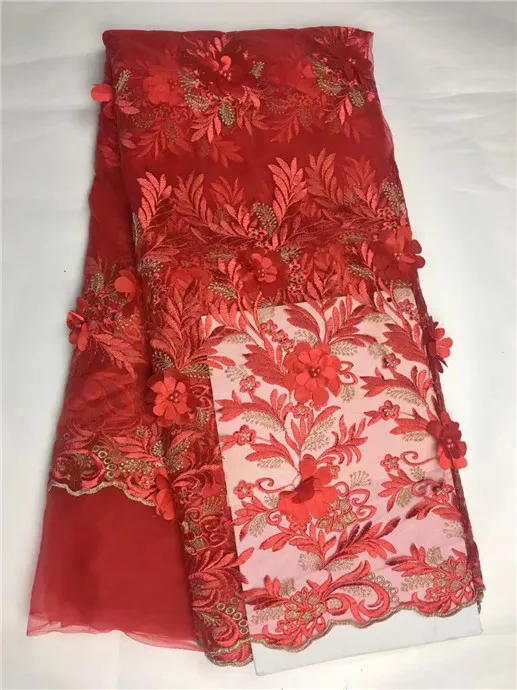 African fancy tulle lace fabric 5 yards per lot 3D Flower Beads wine red french embroidery for dress | Дом и сад