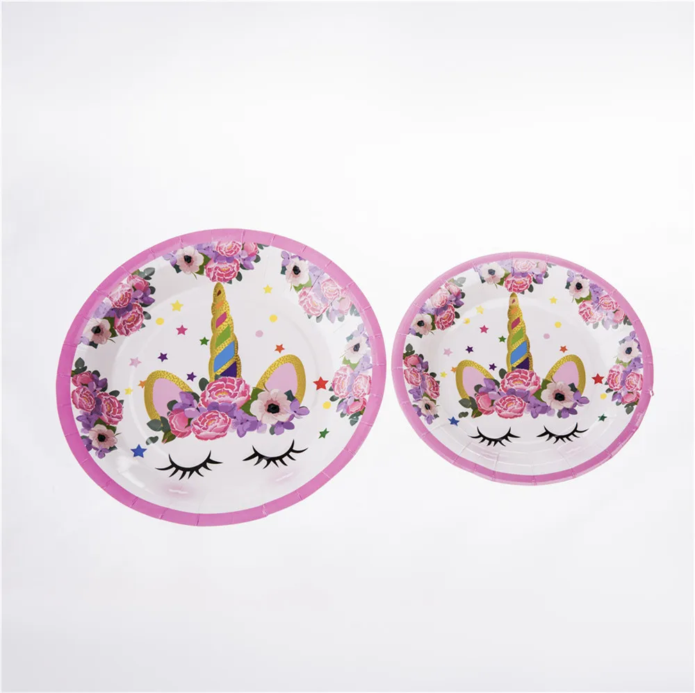 Plate 9 inch 6pcs Единорог тема одноразовая посуда тематическая вечеринка на день рождения композиция платье мультфильм Животные милый розовый подарок танец - Цвет: Plate 9 inch 6pcs