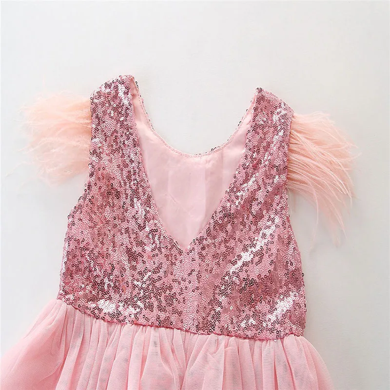 LUEISENY Toddler Baby Princess Dress Girl Sleeveless Tassel Tulle Backless Sequin Mini Party Dresses | Детская одежда и обувь