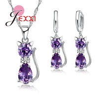 cute cat pendant necklaces hoop earrings jewelry sets for women girls water drop cubic zircon bridal jewelry set 7 colors