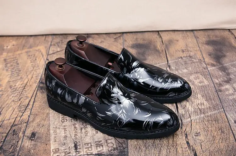 Genuine Patent Leather Men's Dress Shoes Printed Gradient Moccasin Gommino Low Heel Smart Casual Driving Height Increasing | Обувь