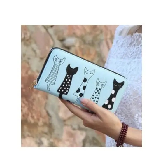 Beibaobao, новинка, женский кошелек, модный стиль, цена в долларах, кожаный кошелек, коробка, кошка, повседневный клатч, кошелек, держатель для карт, длинный женский кошелек - Цвет: sky blue purse