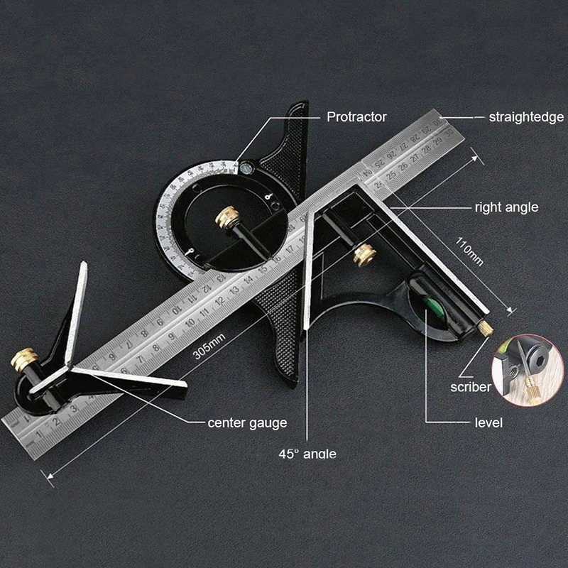 

Multifunctional Angle Ruler 12'' Inch Adjustable Protractor Quick Read Square Layout Gauge Metric Square Measuring Tool Gauges