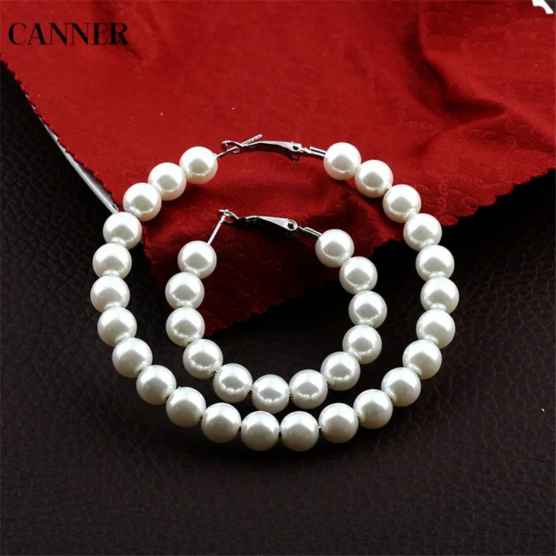 Женские серьги-кольца с белым жемчугом Canner маленькие большие круглые свадебные