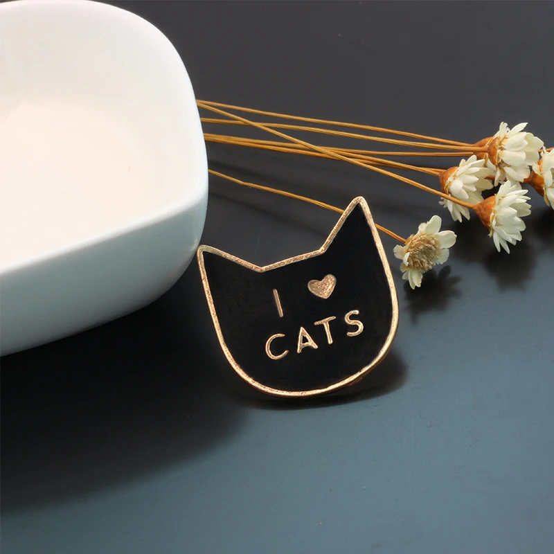 Cartoon Cute Animal Brooches Black White Cat Coffee Metal Enamel Pins Shirt Collar Lapel Pin Bag Badge Unisex Jewelry Lover Gift | Украшения